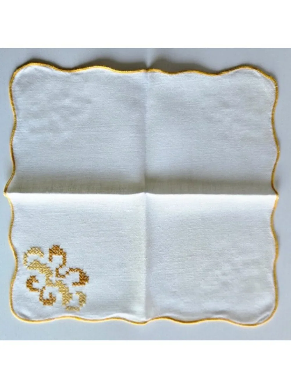 Vintage Placemats 6 & 6 Matching Napkins Ecru w/Yellow & Gold CrossStitch Design